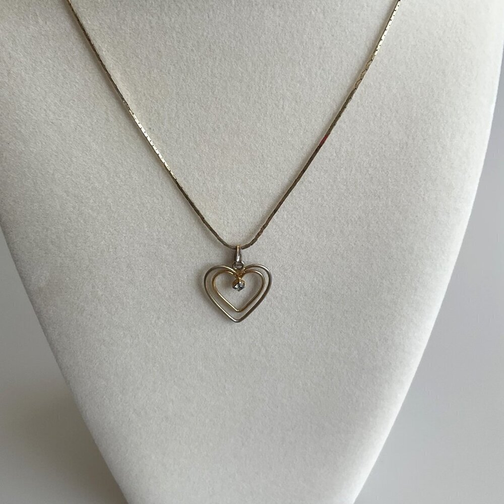 VINTAGE DOUBLE HEART RINESTONE NECKLACE RARE - Picture 8 of 12